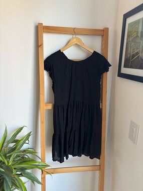 Wilfred Black Tiered Mini Dress with Ruffle Sleeves